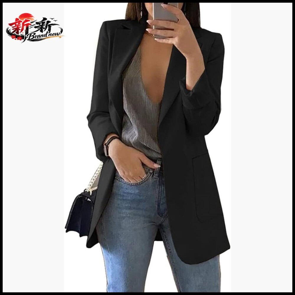 Lightweight Polyester Blend Blazer Open Front Lap… - image 1
